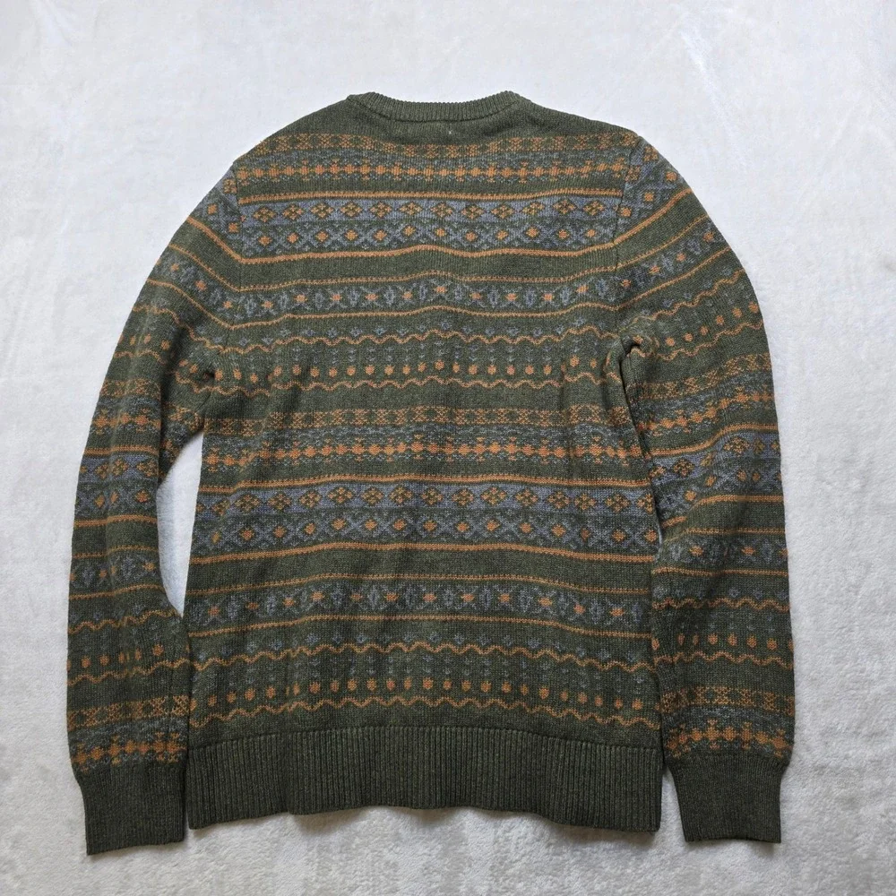 Merona Fair Isle Crewneck Sweater Mens Small Green Orange Blue‎ NEW